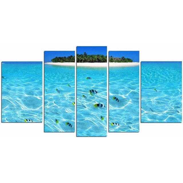 Stonight the Island, and a Contemporary Clock Set of 5 Total 35.43 X 70