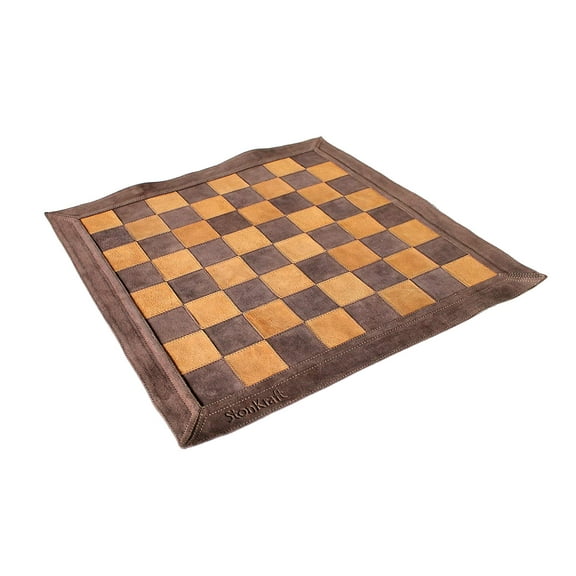 Stonkraft - 19" x 19" - Genuine Leather Chess | Roll-up Chess | Tournament Chess | Suede Leather - Brown