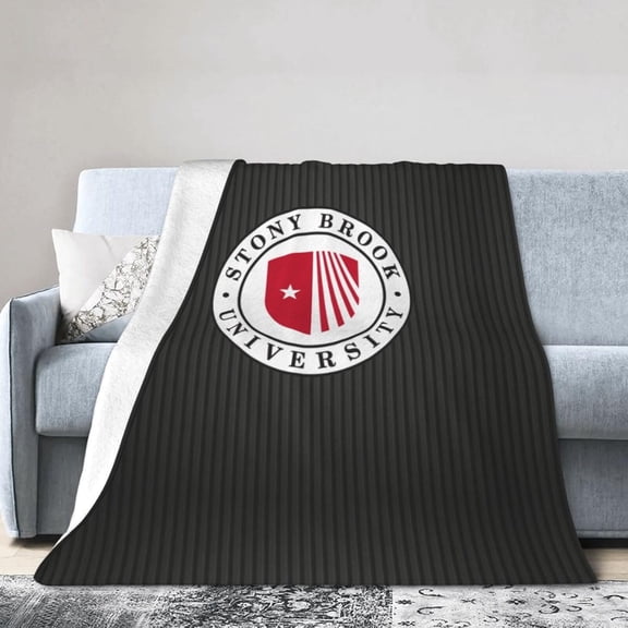 Stony Brook University Logo Fleece Blanket, Very Soft Microfiber Flannel Blanket for Couch Warm and Cozy for All Seasons, Black
