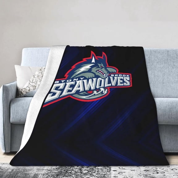 Stony Brook University Logo Fleece Blanket, Very Soft Microfiber Flannel Blanket for Couch Warm and Cozy for All Seasons