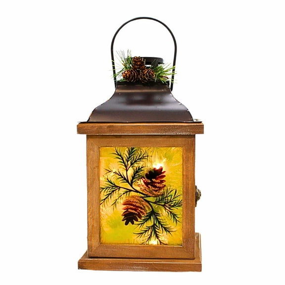 Stony Creek 10.50In Whispering Pines Pre-Lit Lantern, Glass, Pine Cones Greenery Wpx3397