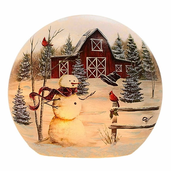Stony Creek 13.50In Windy Day Lighted Orb, Glass, Red Barn Snowman Cardinal Wds3288
