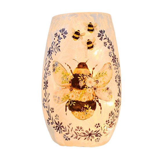 Stony Creek 5.25In Ditsy Bee Pre-Lit Small Glass Vase, Glass, Spring Led Summer Rbb6204 Frosted