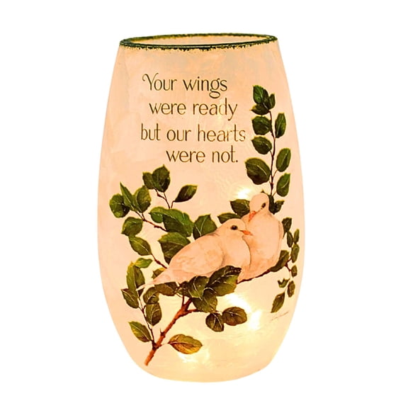 Stony Creek 5.25In Dove Love Pre-Lit Small Vase, Glass, Bereavement Birds Remembrance Btd5204 Green