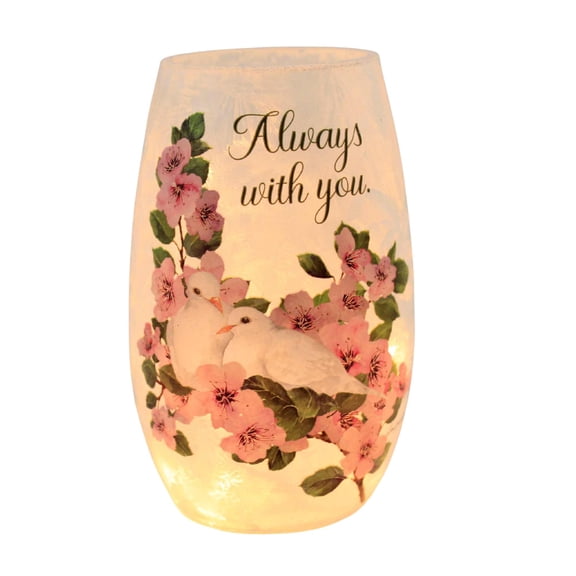Stony Creek 5.25In Dove Love Pre-Lit Small Vase, Glass, Bereavement Birds Remembrance Btd5204 Pink