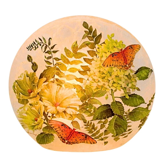 Stony Creek 6.50In Flutters & Flowers Small Pre-Lit Round Orb, Glass, Timer Led Spring Summer Cff6261 Orange