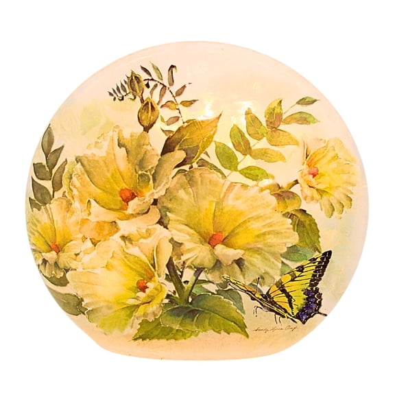 Stony Creek 6.50In Flutters & Flowers Small Pre-Lit Round Orb, Glass, Timer Led Spring Summer Cff6261 Yellow