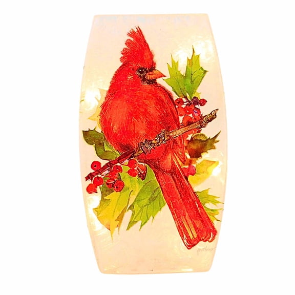 Stony Creek 8.00In Birds Of Winter Pre-Lit Med Vase, Glass, Cardinal Berries Pinecones Gfb4275 Holly