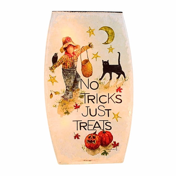 Stony Creek 8.00In Trick Or Treat Pre-Lit Med Vase, Glass, Halloween Pre-Lit Vase Hla5275 Scarecrow