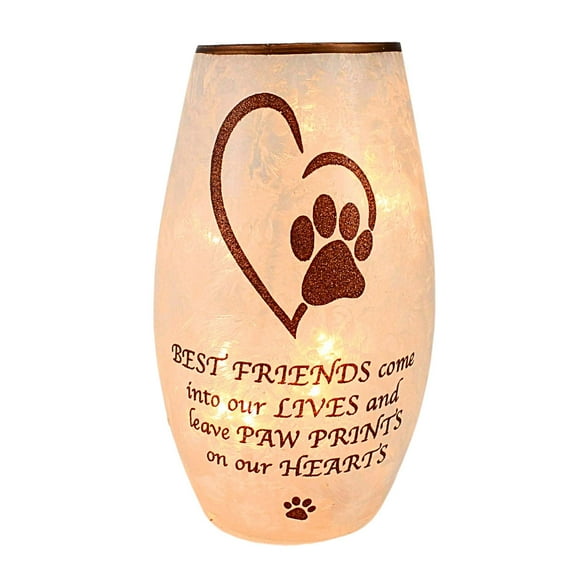 Stony Creek Best Friend Pet Pre-Lit Vase Glass Paw Print Heart Bbf9205