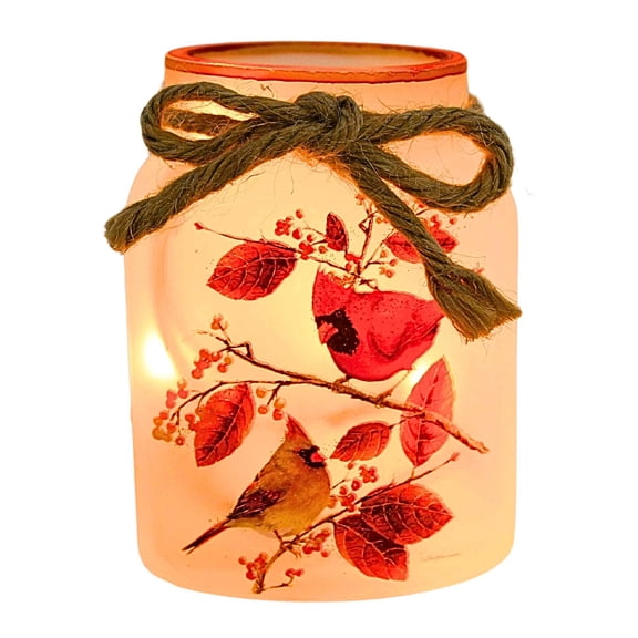 Stony Creek 4.50In Cardinal W/ Aspen Jar W/ Rope, Glass, Glass Birds Fall Lighted Bca1272