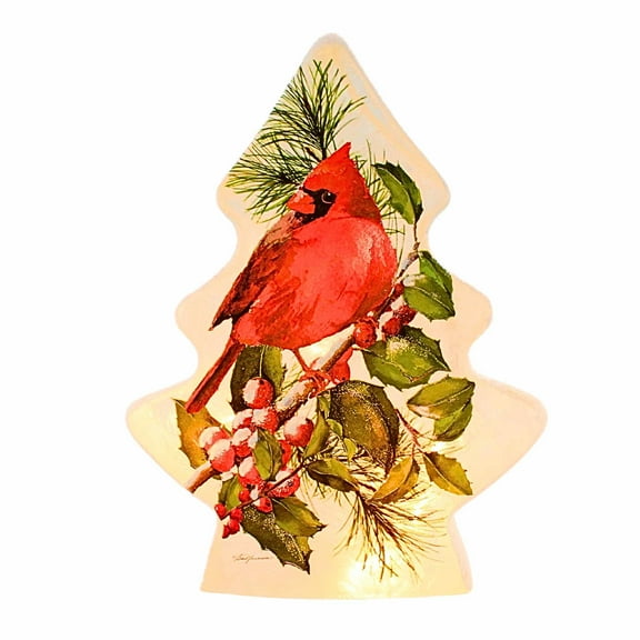 Stony Creek 8.50In Cardinal W/ Holly Tree, Glass, Red Bird Electric Bto0263 Single