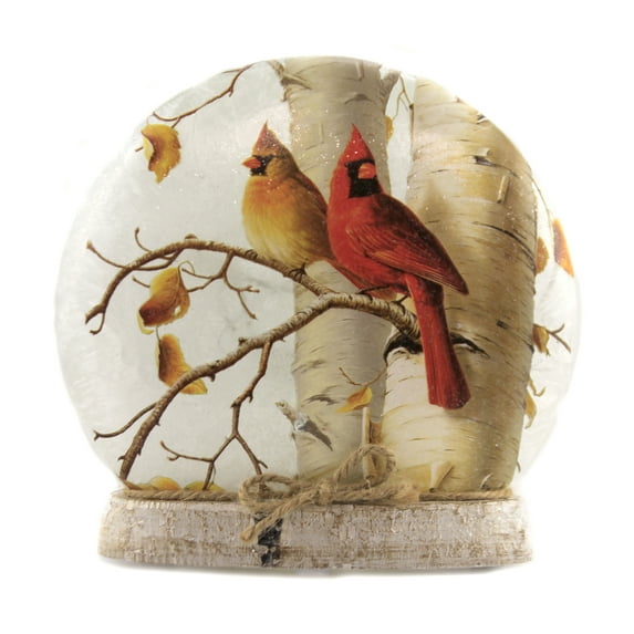 Stony Creek Fall Cardinals Lit Round Orb Glass Autumn Birds Resin Base Hbb0273