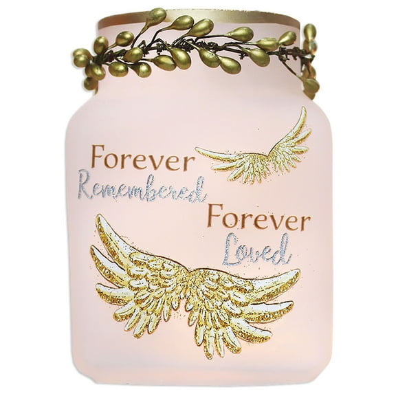 Stony Creek Forever Remembered Memorial, Sympathy, Bereavement Lighted Glass Jar 4.5 x 3.1 x 2.5" Inspirational - NEW