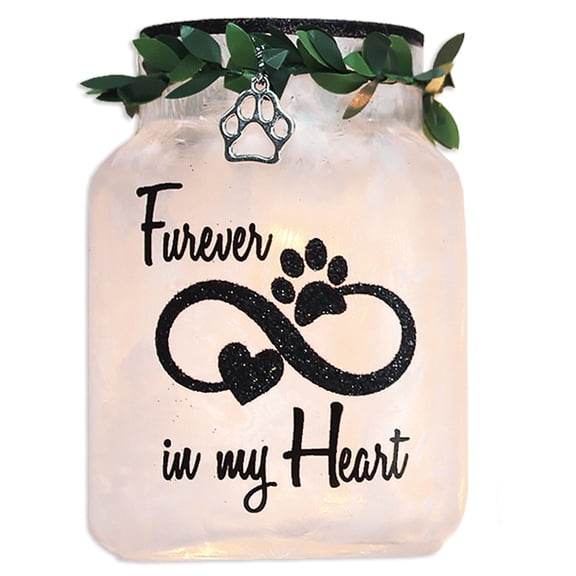 Stony Creek Furever In My Heart Dog Memorial, Sympathy, Bereavement Lighted Glass Jar 4.5 x 3.1 x 2.5" Pet Memorial - NEW