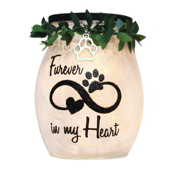 Stony Creek Furever In My Heart Dog Memorial, Sympathy, Bereavement Lighted Glass Jar 4 x 3 x 3" Pet Memorial - NEW