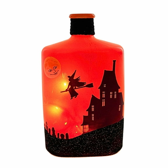 Stony Creek Halloween Pre-Lit Glass Bottle Moon Witch Bats Hsh2276 Haunted