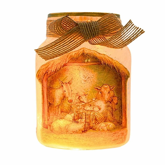 Stony Creek 4.50In Nativity Pre-Lit Jar, Glass, Manger Creche Animals Sbn2272 Blue