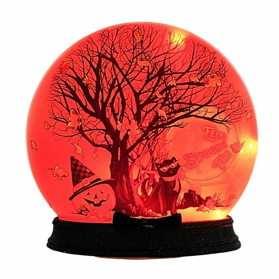 Stony Creek 7.50In Spooky Tree Round Orb With Base, Glass, Halloween Pre Lit Ghp2273 Cat