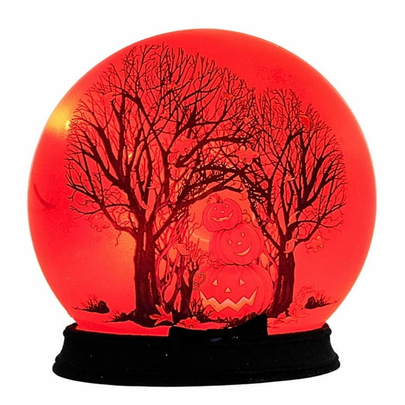 Stony Creek 7.50In Spooky Tree Round Orb With Base, Glass, Halloween Pre Lit Ghp2273 Pumpkins