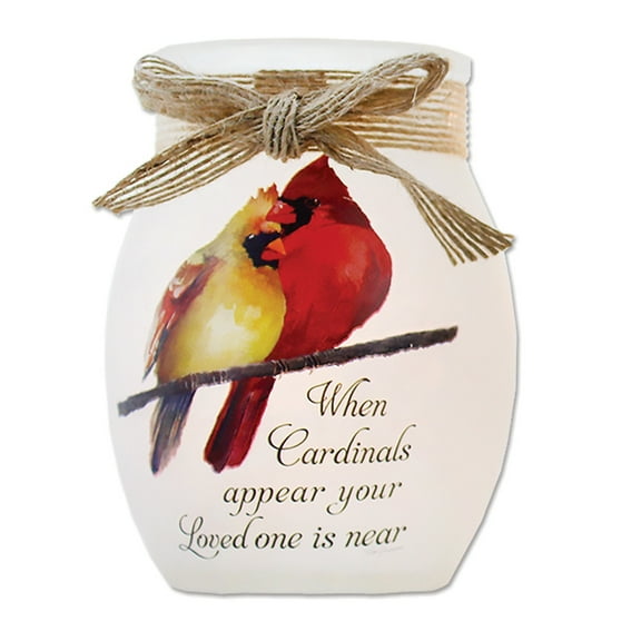 Stony Creek When Cardinals Appear Rememberance Memorial, Sympathy, Bereavement Lighted Glass Jar 4 x 3 x 3" Inspirational - NEW