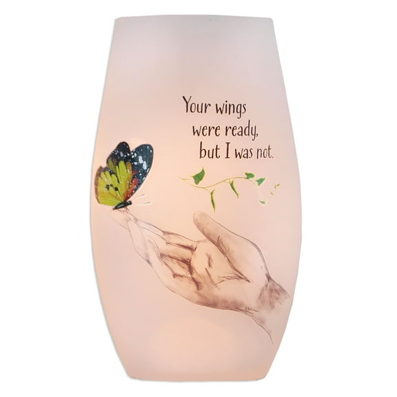 Stony Creek Your Wings Were Ready Butterfly Rememberance Memorial, Sympathy, Bereavement Lighted Glass Vase 7 x 4.25 x 4.25" Inspirational - NEW