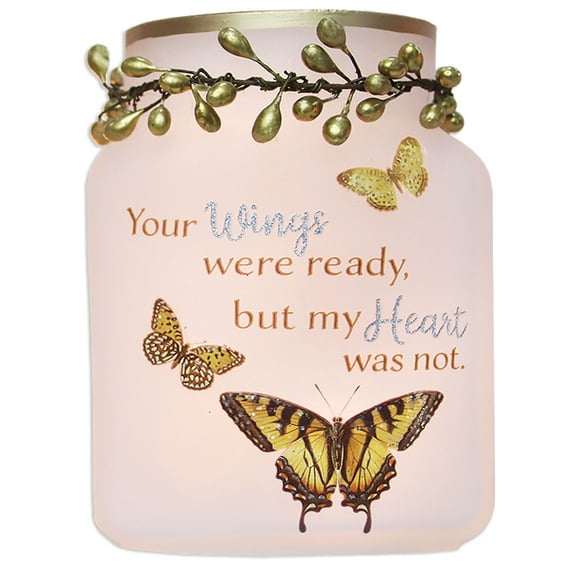 Stony Creek Your Wings Were Ready Memorial, Sympathy, Bereavement Lighted Glass Jar 4.5 x 3.1 x 2.5" Inspirational - NEW