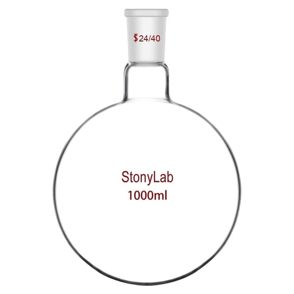 StonyLab 1000ml Single Neck Round Bottom Flask, Heavy Wall Borosilicate Glass, 24/40 Outer Joint, 1L Lab Glassware