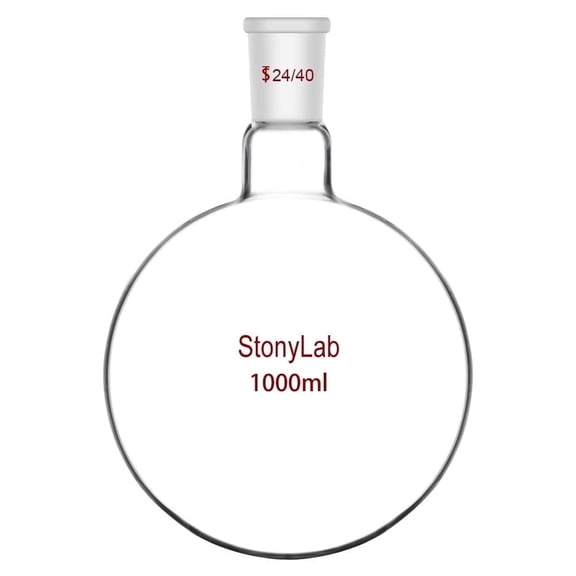 StonyLab 1L Borosilicate Glass Round Bottom Flask, Single Neck 24/40 Joint, Heavy Wall Lab Glassware