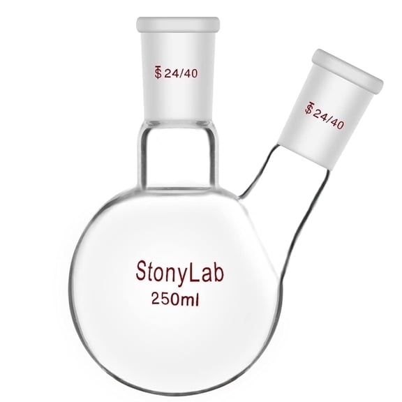 StonyLab 250mL Heavy Wall Borosilicate Glass 2‑Neck Round Bottom Lab Flask with 24/40 Standard Joint for Laboratory Use