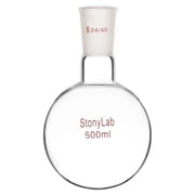 StonyLab 500ml Round Bottom Single Neck Lab Flask, Clear Heat resistant Borosilicate Glass with 24/40 Joint
