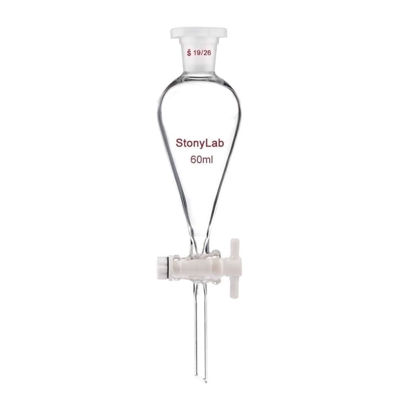 StonyLab Borosilicate Glass Heavy Wall 60ml Conical Separatory Funnel for Laboratory Chemistry Use