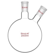 StonyLab 2000ml 2-Neck Round Bottom Flask, Borosilicate Glass, 24/40 Joints, Lab Glassware