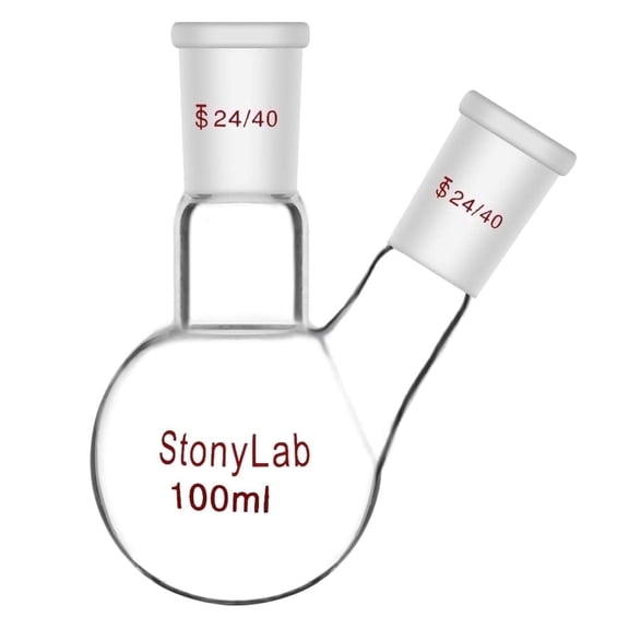 StonyLab 100mL Dual-Neck Round Bottom Lab Flask, Heavy Wall Borosilicate Glass, 24/40 Standard Joint