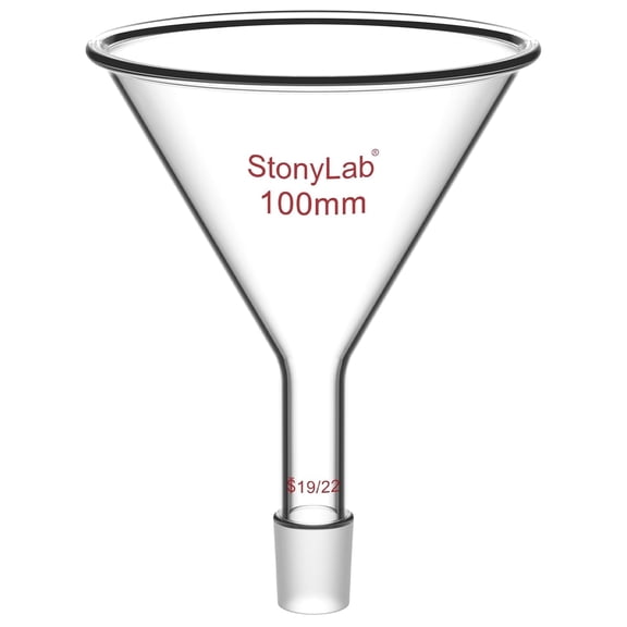StonyLab Glass Powder Funnel Short Stem, 100mm Wide Top, 19/22 Inner Joint, Lab Funnel Tool