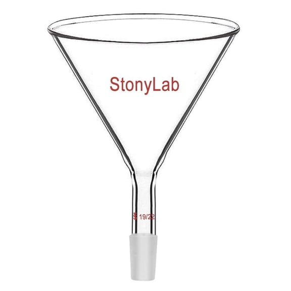 StonyLab Short Stem Glass Powder Funnel, 100mm Wide Top, 19/22 Inner Joint, Easy Powder Transfer