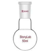 StonyLab 50ml Round Bottom Single Neck Lab Flask, Clear Heat‑resistant Borosilicate Glass with 24/40 Joint