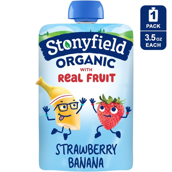 Stonyfield Organic Kids Lowfat Yogurt Pouch, Strawberry Banana, 3.5 oz.