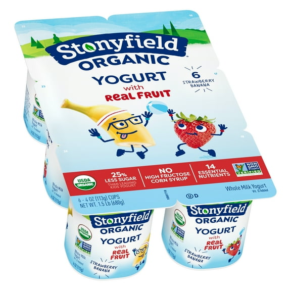 Stonyfield Organic Kids Whole Milk Yogurt Cups, Strawberry Banana, 4 oz., 6 Count