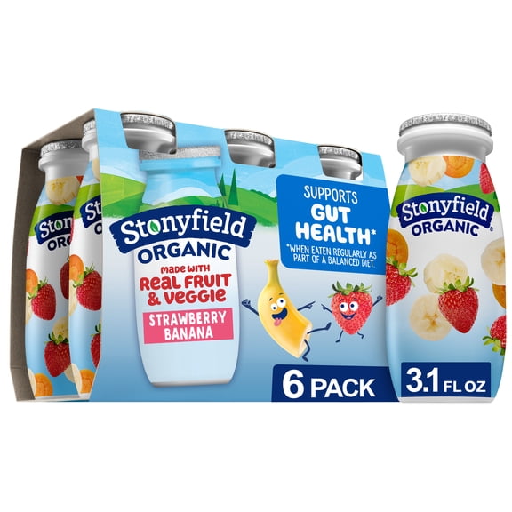 Stonyfield Organic Lowfat Yogurt Smoothies, Strawberry Banana, 3.1 fl. oz., 6 Count