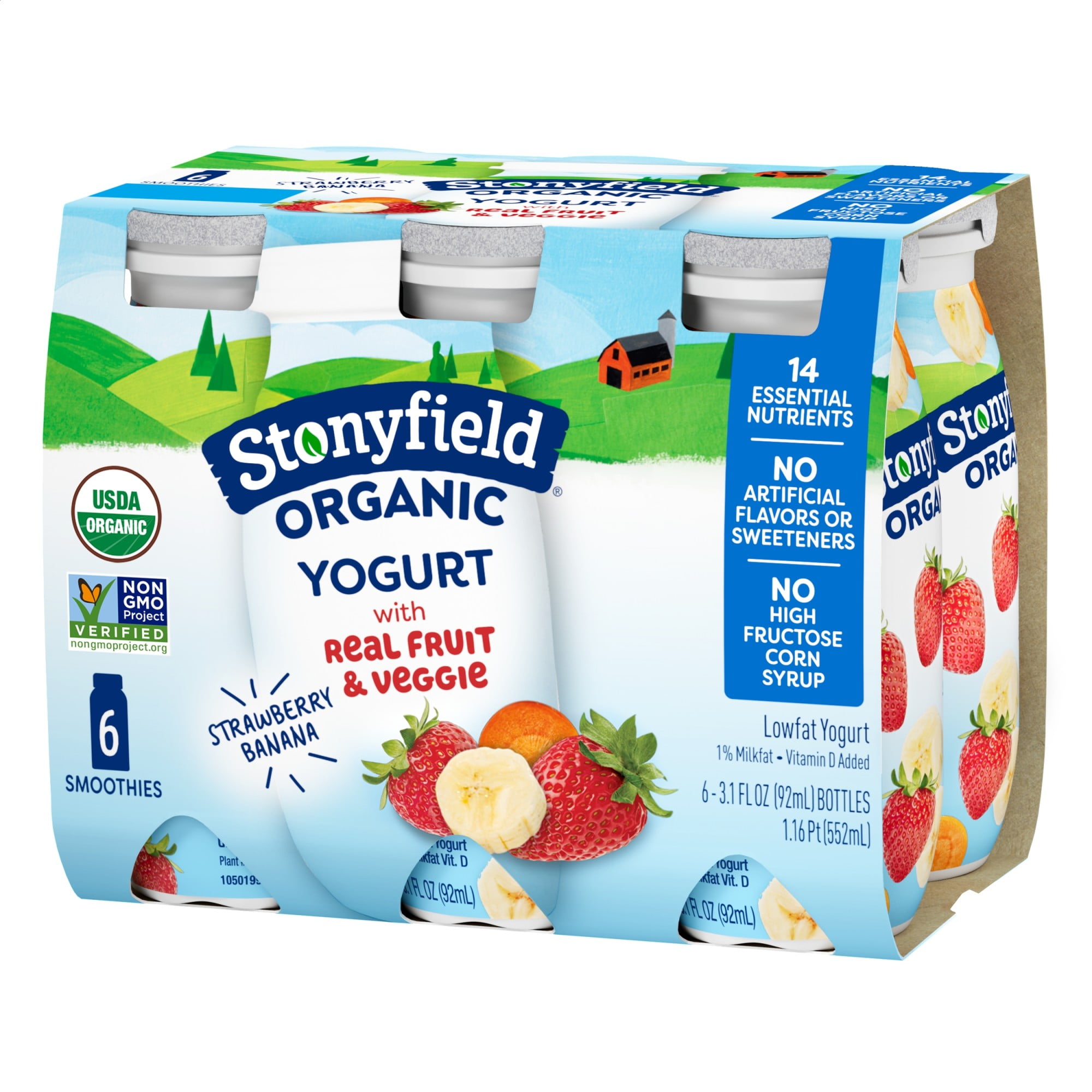 Stonyfield Organic Lowfat Yogurt Smoothies, Strawberry Banana, 6 Ct