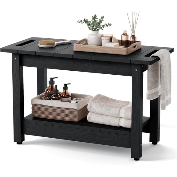 Stoog 24" Shower Bench, Waterproof Shower Stool for Shaving Legs, Adjustable and Non-Slip Feet, Shower Chair for Inside Shower, Black