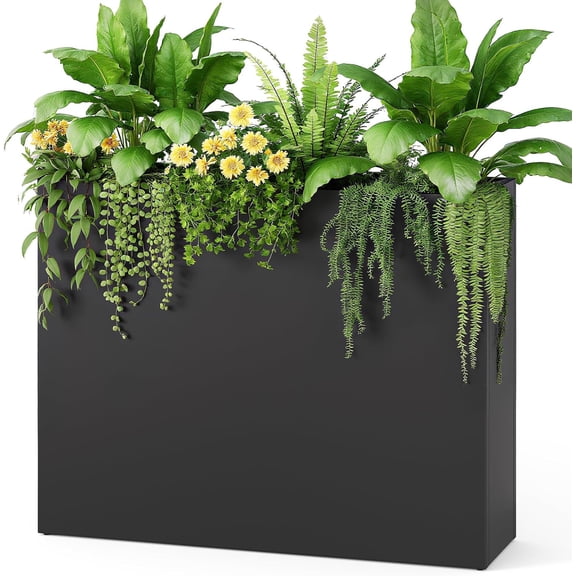 Stoog 38" Metal Tall Rectangular Planter - All-Weather Planter Box for Indoor/Outdoor Use, with Removable Insert Shelf, and Modern Design for , Flowers, Garden, Black