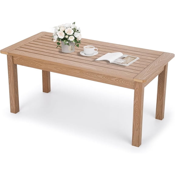 Stoog All-Weather Outdoor Coffee Table, HIPS Patio Coffee Tables for Outdoor, Modern Rectangle End Table for Backyard, Porch, Garden, Pool & Deck, Teak