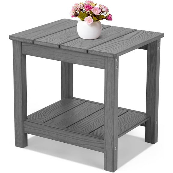 Stoog All-Weather Patio Side Table, 2-Tier Rectangular Outdoor Side Table, Adirondack Side Table, Easy Maintenance, Grey