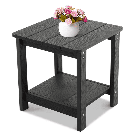 Stoog Garden Side Table, Patio 2-Tier End Table for Adirondack Chair, Patio Deck Garden, Backyard Lawn Furniture, Black
