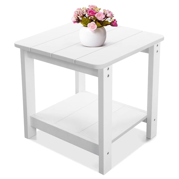 Stoog Garden Side Table, Patio 2-Tier End Table for Adirondack Chair, Patio Deck Garden, Backyard Lawn Furniture, White