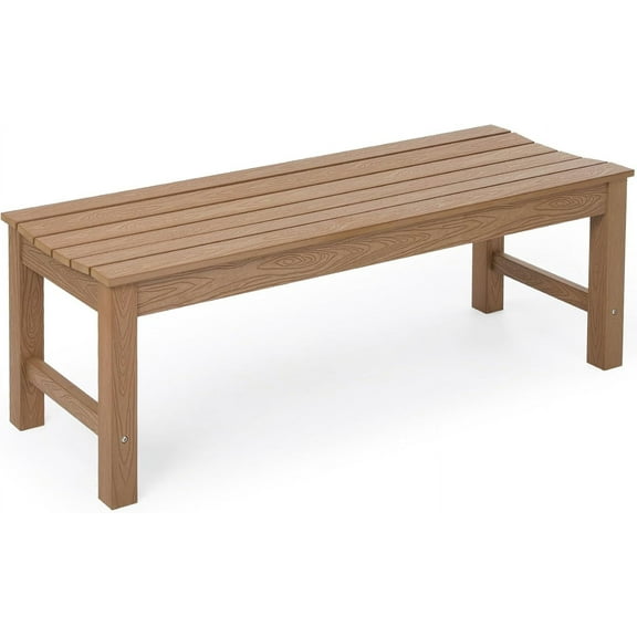 Stoog Outdoor Bench, 2-Person Patio Backless Bench with 800 lbs Weight Capacity, All-Weather HIPS Garden Bench, Enteyway Bench, Never Rot or Fade, Teak