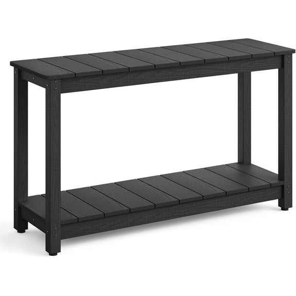 Stoog Outdoor Console Table, All-Weather 2-Tier Patio Console Table with Adjustable Feet, Low Maintenance, for Backyard, Garden, Entryway, and Deck, Black