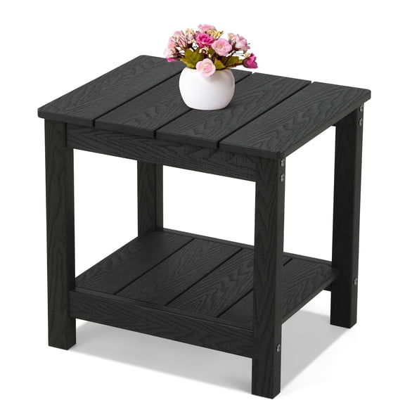 Stoog Outdoor Patio Rectangular Side Table, 2-Tier End Table for Adirondack Chair, Backyard, Garden, Pool, Lawn, Beach, Black